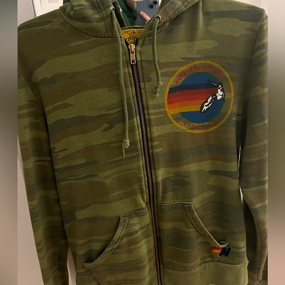 Super cute green camo aviator nation zip up size small